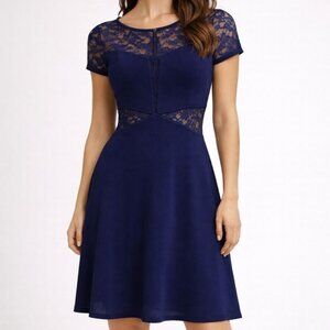 Express Navy Lace Fit & Flare Dress – Size Small